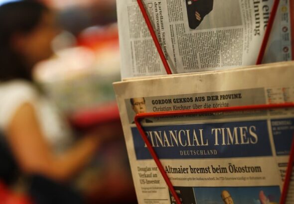 File photo of edition of the Financial Times Deutschland at a shop in Frankfurt
